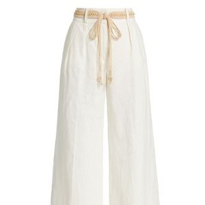 Zimmermann Belted Wide Leg Ivory Linen Pants AU Size 2 (US 6-8)